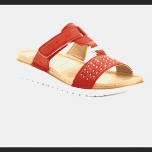 COMFORT FOOTBED  embellished SUEDE SANDALS brand new SLIP-ON inblu Red/Coral